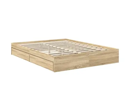 Gultas Rāmis Sonoma Ozols 150 X 200 Cm Inženierijas Koks Vidaxl