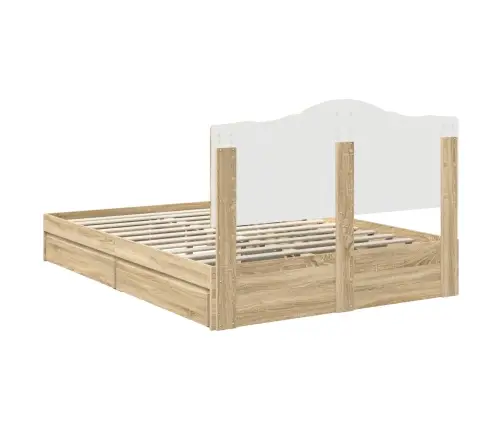 Gultas Rāmis Sonoma Ozols 150 X 200 Cm Inženierijas Koks Vidaxl