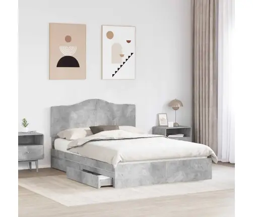 Laos Voodi Peaga Sahtliga Betoonhall 150 X 200 Cm Tehispuit