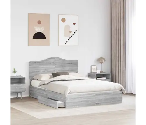Gultas Rāmis Pelēks Sonoma 150 X 200 Cm Inženierijas Koks Vidaxl