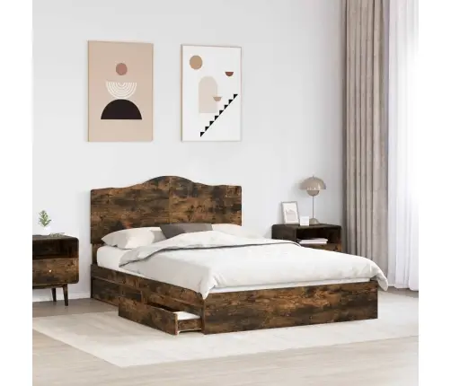 Laos Voodi Peaga Suitsetatud Tamm 140 X 200 Cm Tehispuit