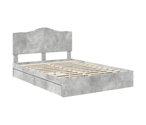 Gultas Rāmis Betona Pelēks 140 X 190 Cm Inženierijas Koks Vidaxl