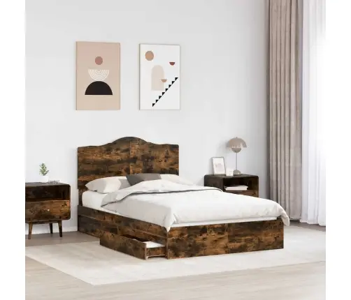 Laos Voodi Peaga Suitsetatud Tamm 135 X 190 Cm Tehispuit