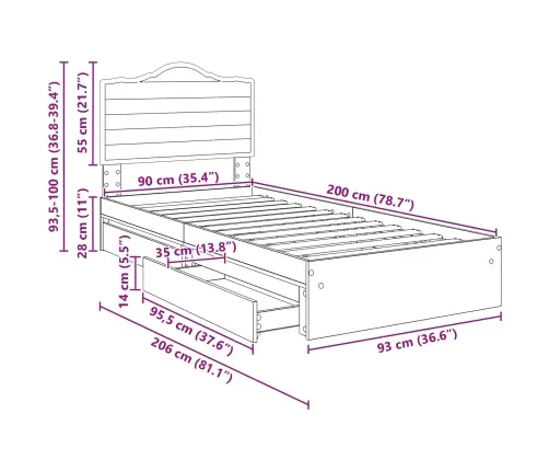 Gultas Rāmis Sonoma Ozols 90 X 200 Cm Inženierijas Koks Vidaxl