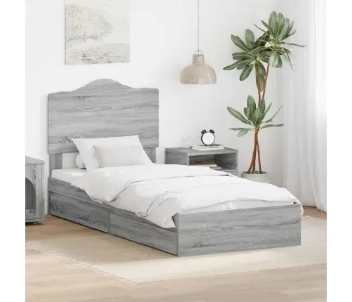 Gultas Rāmis Pelēks Sonoma 90 X 200 Cm Inženierijas Koks Vidaxl