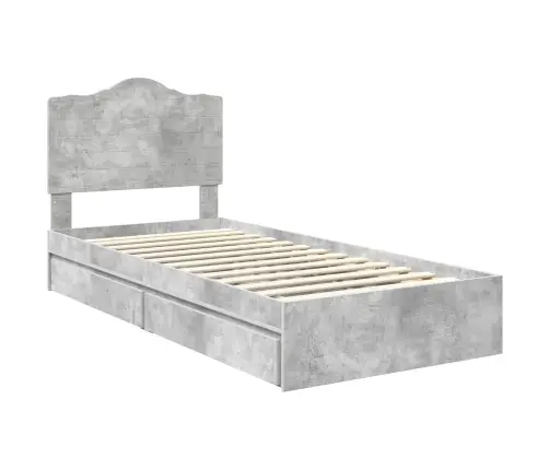 Gultas Rāmis Betona Pelēks 90 X 190 Cm Inženierijas Koks Vidaxl