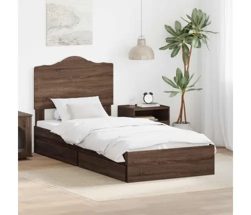 Laos Voodi Peaga Sahtliga Pruun Tamme 90 X 190 Cm Tehispuit