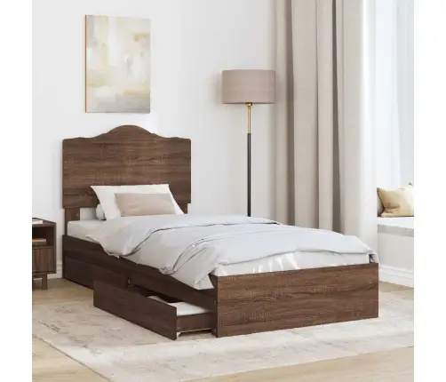 Laos Voodi Peaga Sahtliga Pruun Tamme 90 X 190 Cm Tehispuit