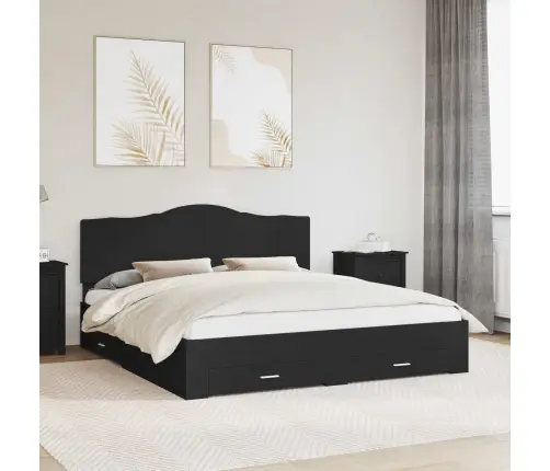 Voodi Raam Peaga Sahtliga Must 200 X 200 Cm Tehispuit