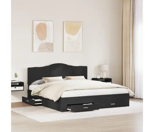 Voodi Raam Peaga Sahtliga Must 200 X 200 Cm Tehispuit