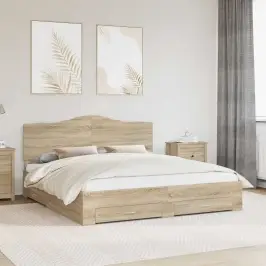 Voodi Raam Peaga Sahtliga Sonoma Tamm 200 X 200 Cm Tehispuit