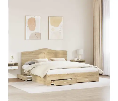 Gultas Rāmis Sonoma Ozols 200 X 200 Cm Inženierijas Koks Vidaxl