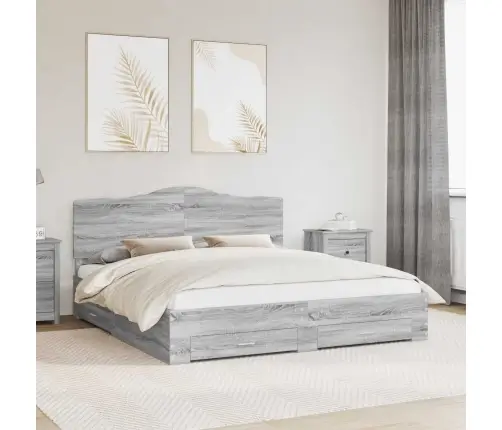 Gultas Rāmis Pelēks Sonoma 200 X 200 Cm Inženierijas Koks Vidaxl