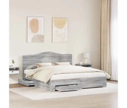 Gultas Rāmis Pelēks Sonoma 200 X 200 Cm Inženierijas Koks Vidaxl