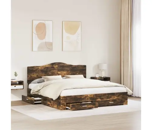 Gultas Rāmis Dūmaka Ozols 180 X 200 Cm Inženierijas Koks Vidaxl