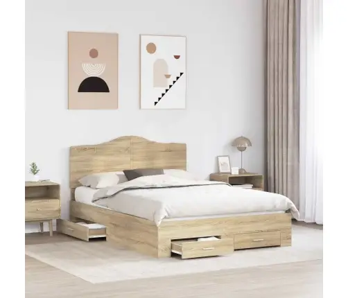 Gultas Rāmis Sonoma Ozols 150 X 200 Cm Inženierijas Koks Vidaxl