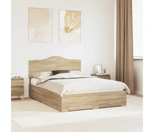 Gultas Rāmis Sonoma Ozols 140 X 190 Cm Inženierijas Koks Vidaxl