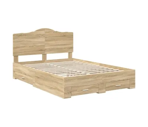 Gultas Rāmis Sonoma Ozols 140 X 190 Cm Inženierijas Koks Vidaxl