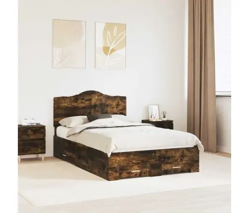 Gultas Rāmis Dūmaka Ozols 135 X 190 Cm Inženierijas Koks Vidaxl