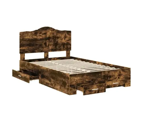 Gultas Rāmis Dūmaka Ozols 135 X 190 Cm Inženierijas Koks Vidaxl