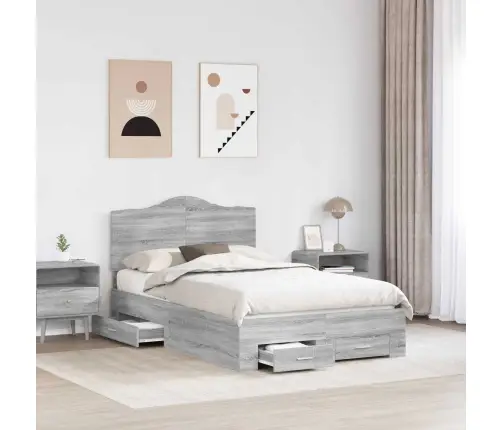 Gultas Rāmis Pelēks Sonoma 135 X 190 Cm Inženierijas Koks Vidaxl