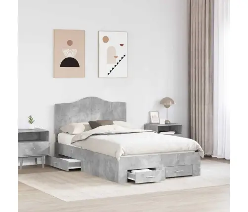 Voodi Raam Peaga Sahtliga Betoonhall 120 X 190 Cm Tehispuit