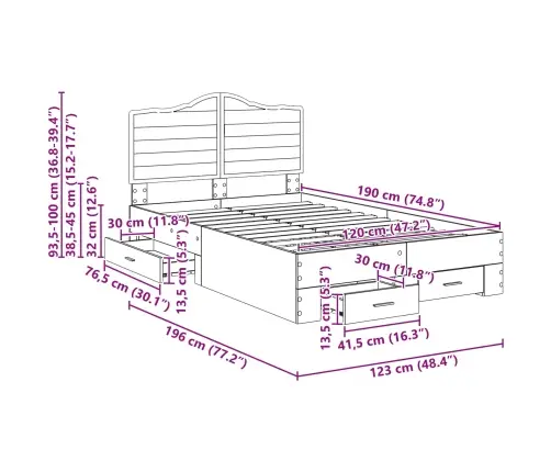 Gultas Rāmis Artisānā Ozols 120 X 190 Cm Inženierijas Koks Vidaxl