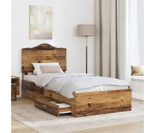 Lovos Rėmas Su Stalčių Senas Medis 90 X 200 Cm Apdirbta Mediena