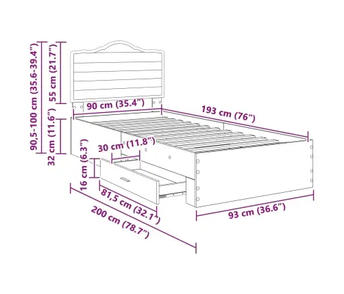 Gultas Rāmis Sonoma Ozols 90 X 190 Cm Inženierijas Koks Vidaxl