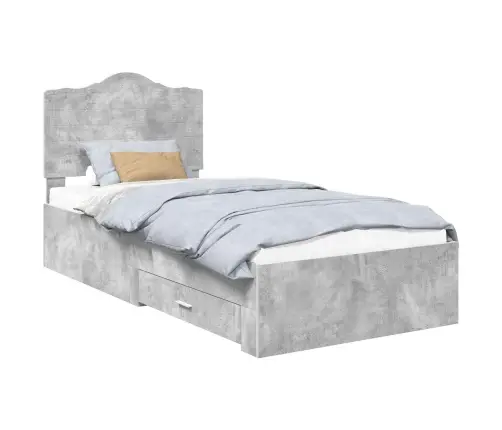 Gultas Rāmis Betona Pelēks 90 X 190 Cm Inženierijas Koks Vidaxl