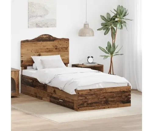 Voodi Raam Peaga Sahtliga Vana Puit 90 X 190 Cm Tehispuit