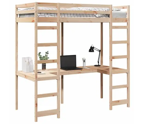 Bēniņu Gultas Rāmis Dabiska 90 X 200 Cm Ciets Priedes Koks Vidaxl