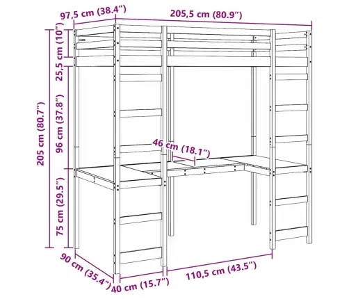 Bēniņu Gultas Rāmis Dabiska 90 X 200 Cm Ciets Priedes Koks Vidaxl