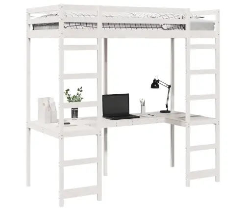 Pööningvoodi Raam Valge 90 X 200 Cm Tahke Mänd