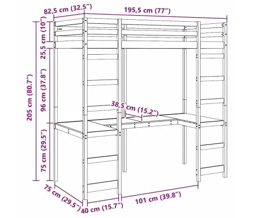 Bēniņu Gultas Rāmis Dabiska 75 X 190 Cm Ciets Priedes Koks Vidaxl