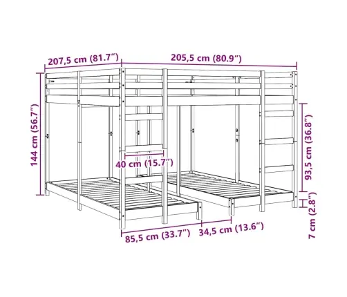Kolmekordne Narivoodi Raam Neutraalne 80 / 200 X 200 Cm