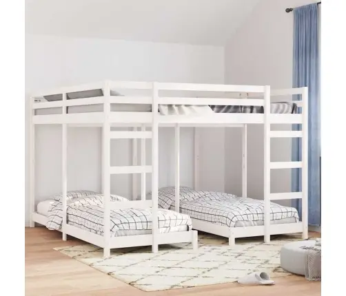 Trīsstāvu Gultas Rāmis Balts 200 X 200 Cm Ciets Priedes Koks Vidaxl