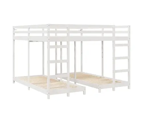 Trīsstāvu Gultas Rāmis Balts 200 X 200 Cm Ciets Priedes Koks Vidaxl