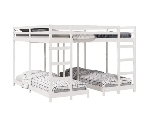 Trīsstāvu Gultas Rāmis Balts 200 X 200 Cm Ciets Priedes Koks Vidaxl