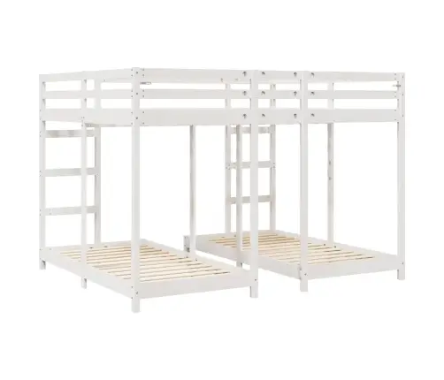 Trivietis Lovos Rėmas Balta 160 X 200 Cm Kietos Pušies Mediena