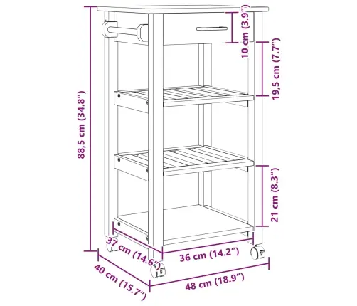 Virtuves Ratiņš Vienkrāsains Melna 88,5 X 40 X 48 Cm Vidaxl