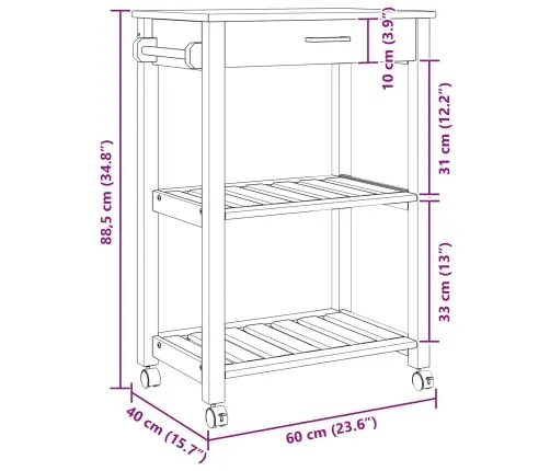Virtuves Ratiņš Vienkrāsains Melna 88.5 X 40 X 84 Cm Vidaxl