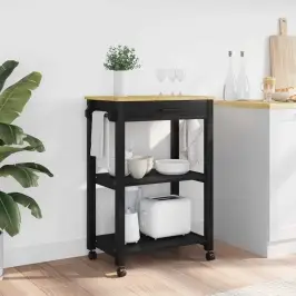 Virtuves Ratiņš Melna 88,5 X 40 X 60 Cm Cieta Priede Vidaxl