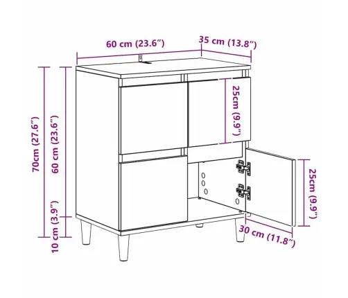 Šoninės Lentynos 3 Pcs Senovinis Medis 60 X 35 X 70 Cm
