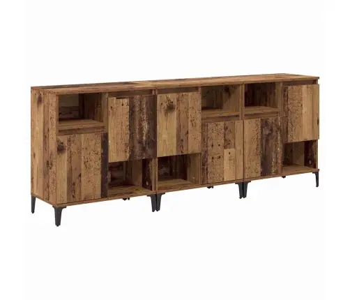 Sānu Skapji 3 Pcs Vecs Koks 60 X 35 X 70 Cm Inženierijas Koks Vidaxl