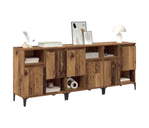 Sānu Skapji 3 Pcs Vecs Koks 60 X 35 X 70 Cm Inženierijas Koks Vidaxl