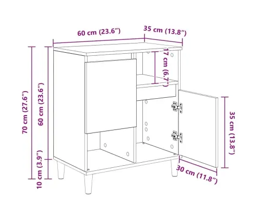 Sānu Skapji 3 Pcs Vecs Koks 60 X 35 X 70 Cm Inženierijas Koks Vidaxl