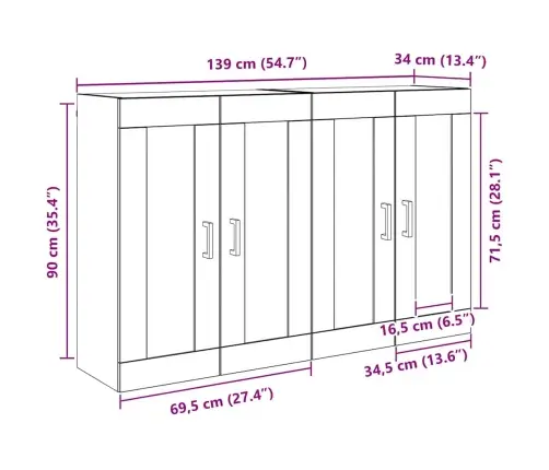 Sienas Skapji 2 Pcs Vecs Koks 69,5 X 34 X 90 Cm Vidaxl