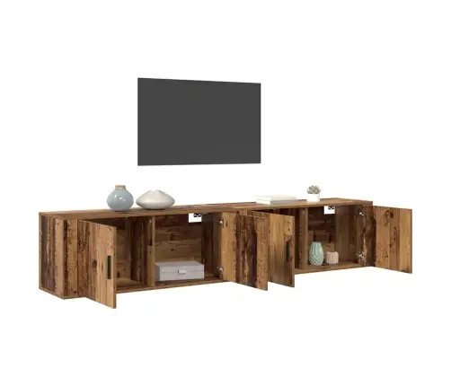 Sienā Piestiprināta Tv Skapīša Komplekts 2 Pcs Vecs Koks Vidaxl