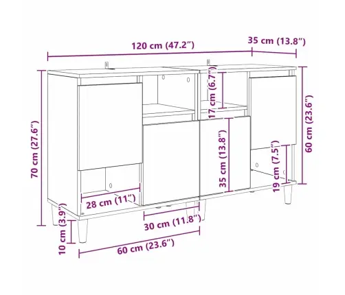 Kappide Külgedel 2 Pcs Käsitööpuu 60 X 35 X 70 Cm Tehispuit